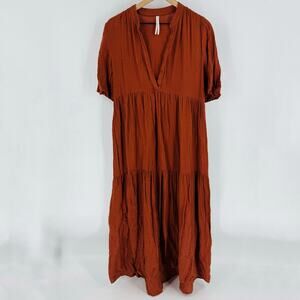 Anthropologie Tiered Maxi Dress‎ Rust Brown Size Small Boho Fall Neutral Flowy